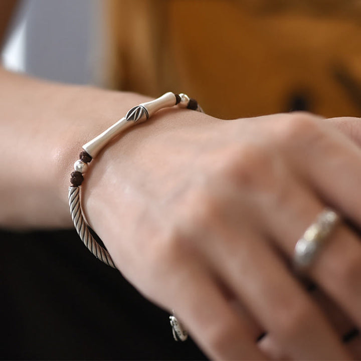 999 Sterling Silver Bamboo Pattern Cicada Luck Wealth Bracelet - image 5