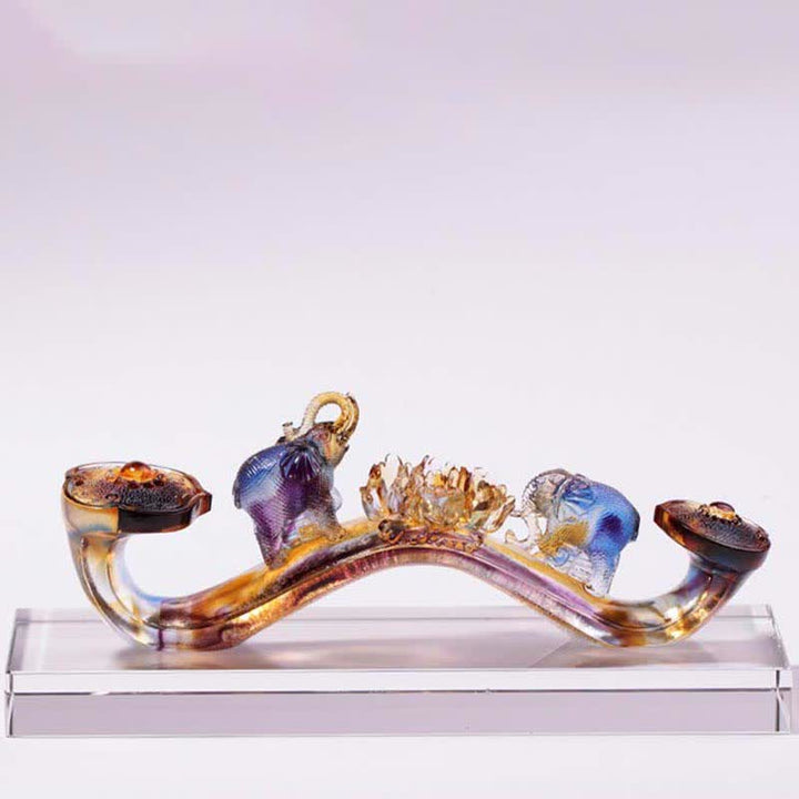 Handmade Liuli Crystal Ruyi Elephant Art Piece Home Decoration With Crystal Base - image 1