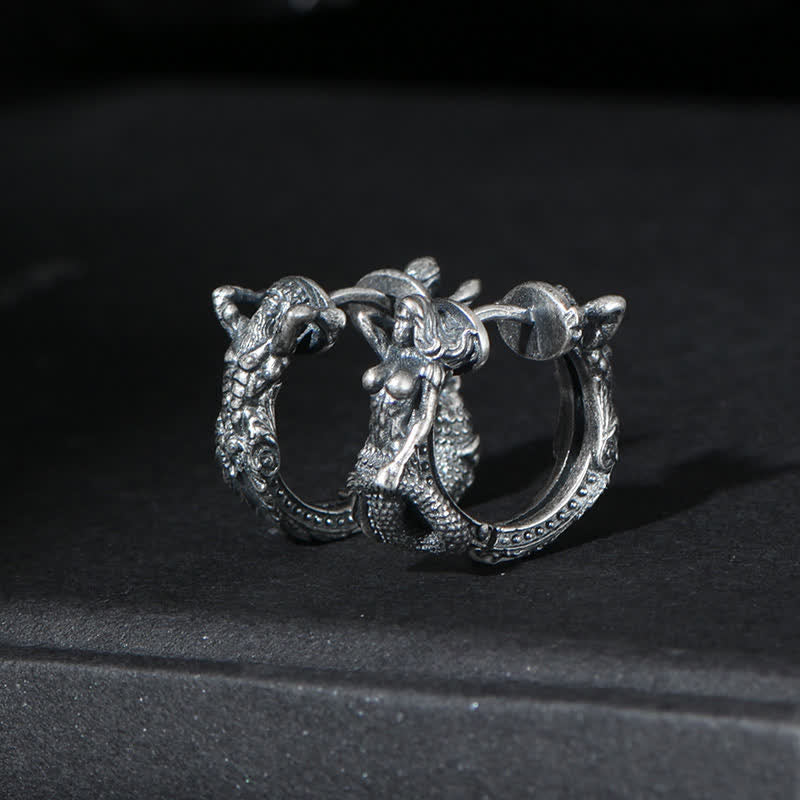 Buddha Stones 925 Sterling Silver Dragon Hoop Pattern Protection Earrings - A Pair of Earrings - image 0