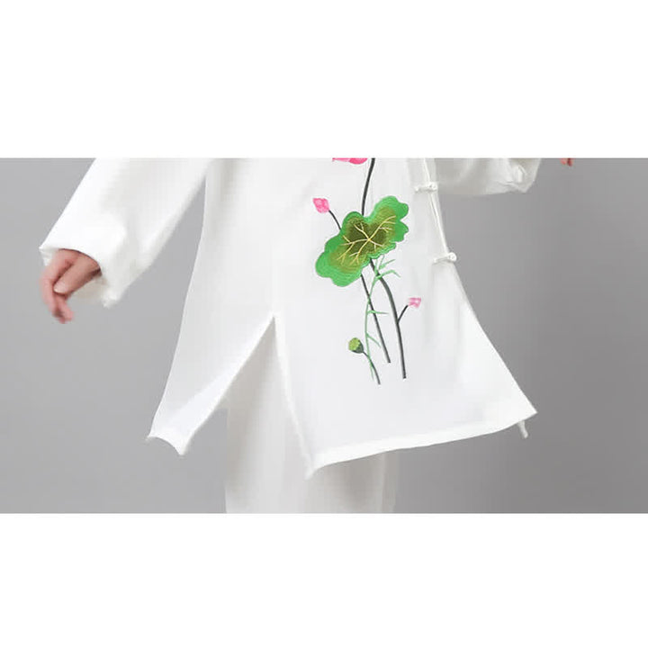 Lotus Flower Leaf Pattern Tai Chi Meditation Prayer Spiritual Zen Practice Clothing Women's Set