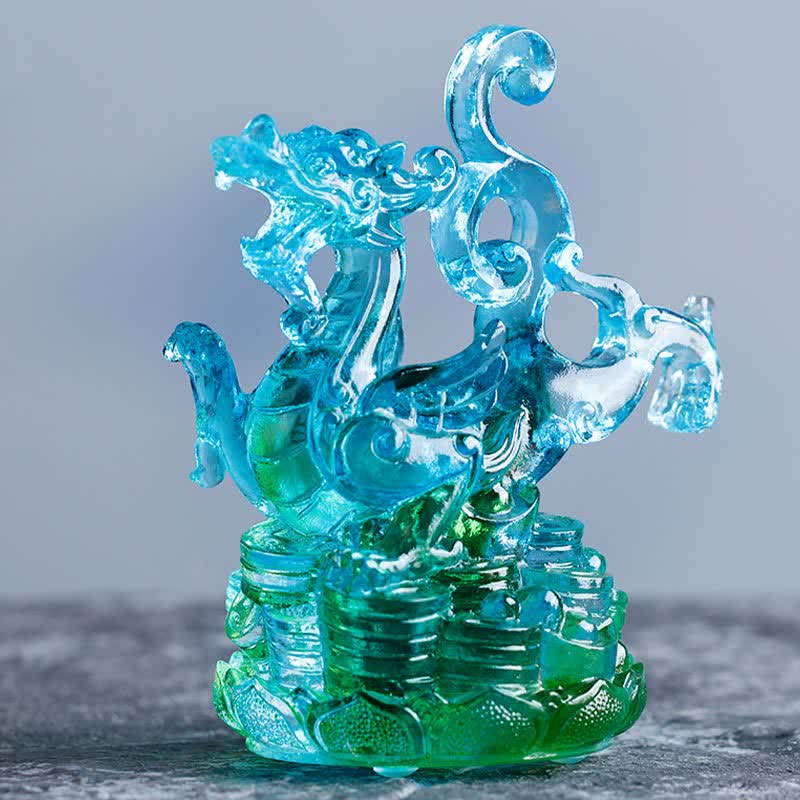 Buddha Stones Feng Shui Four Symbols Azure Dragon Handmade Liuli Crystal Art Piece Home Office Decoration - image 3