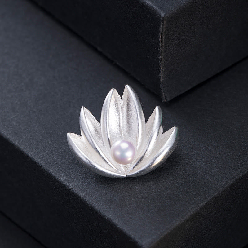 Buddha Stones 925 Sterling Silver Lotus Flower Pearl New Beginning Brooch - image 1