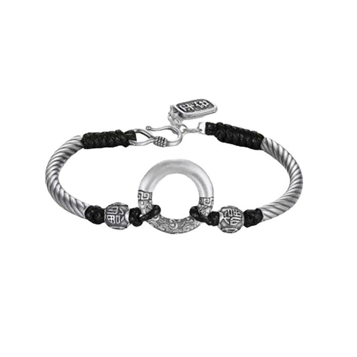 Buddha Stones 999 Sterling Silver Fu Character Peace Buckle Copper Coin Auspicious Clouds Fortune Bracelet - image 17