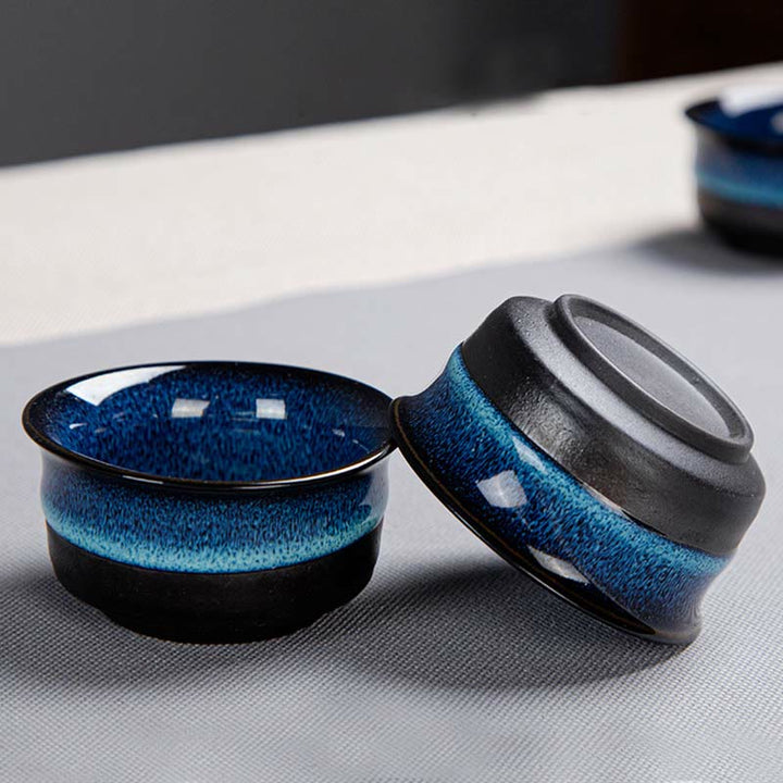 Blue Gradient Color Chinese Gongfu Tea Ceramic Teapot Portable Gift Bag Box Set