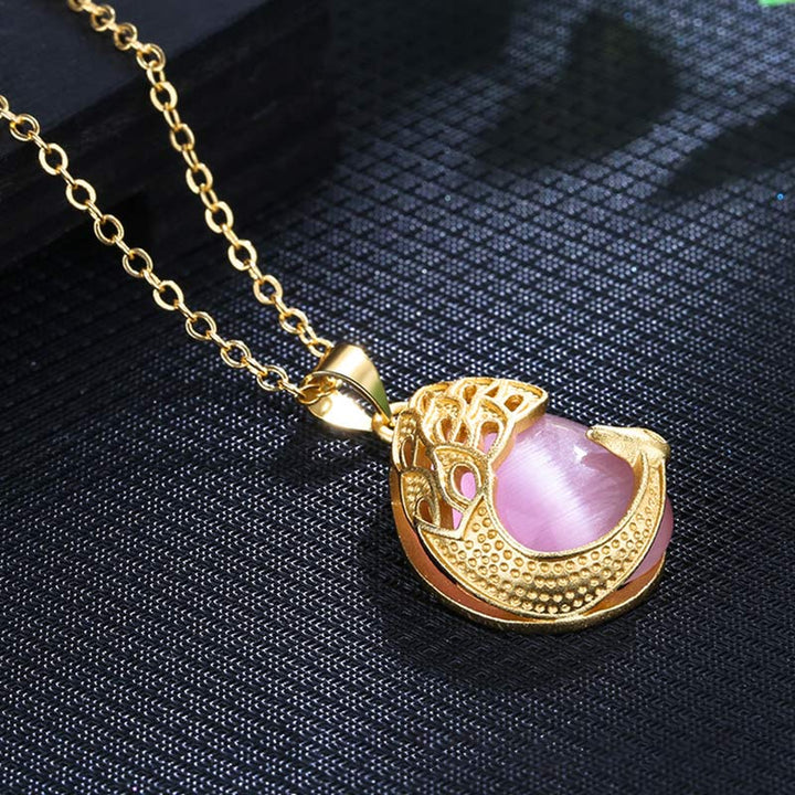 Pink Crystal Green Chalcedony Peacock Copper Soothing Love Necklace Pendant - image 1