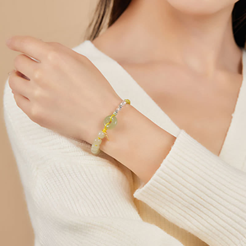 925 Sterling Silver Hetian Jade Peace Buckle Beaded Luck Happiness Charm Bracelet - image 4