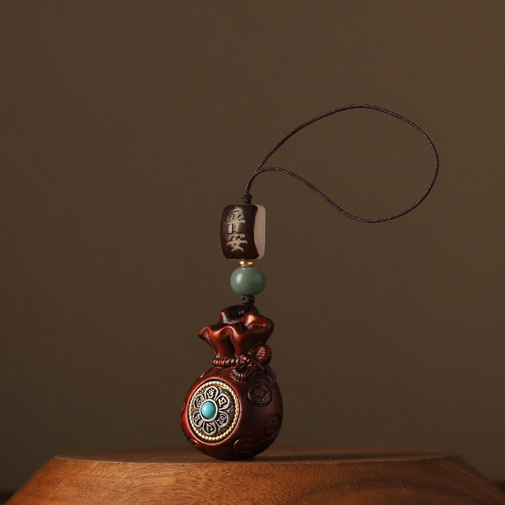 Buddha Stones Small Leaf Red Sandalwood Green Sandalwood Money Bag Om Mani Padme Hum Rotatable Protection Keychain Phone Hanging Decoration - Small Leaf Red Sandalwood(Keep away evil spirits♥Protection) - Phone Hanging Decoration - image 5