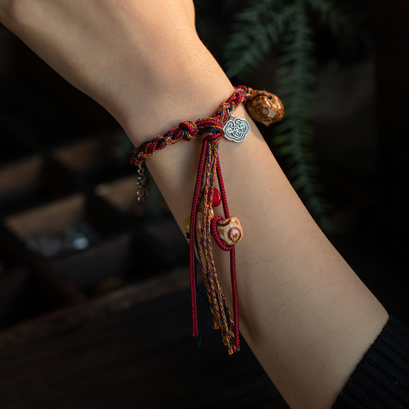 Buddha Stones Tibetan Handmade Colorful Thread 925 Sterling Silver Koi Fish Protection Strength String Bracelet - image 1