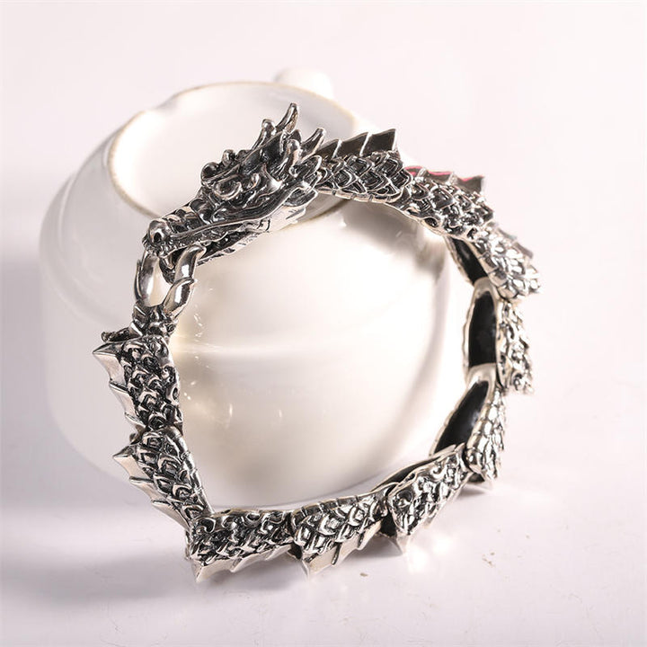 925 Sterling Silver Dragon Luck Success Bracelet Bangle - image 4