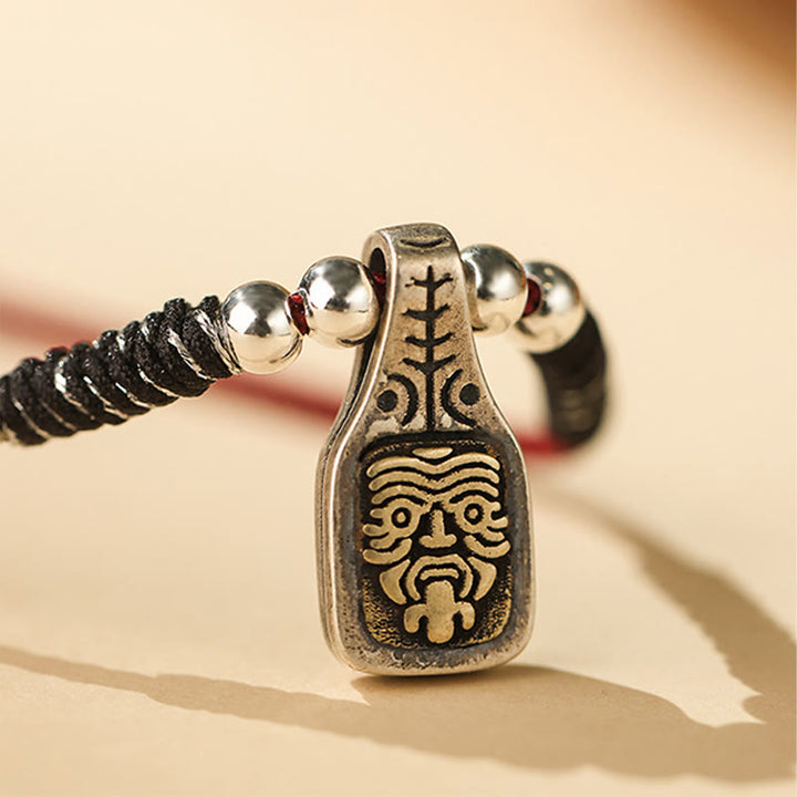 Buddha Stones Tibetan 925 Sterling Silver Zakiram Goddess of Wealth Protection Rope Necklace Pendant - image 2