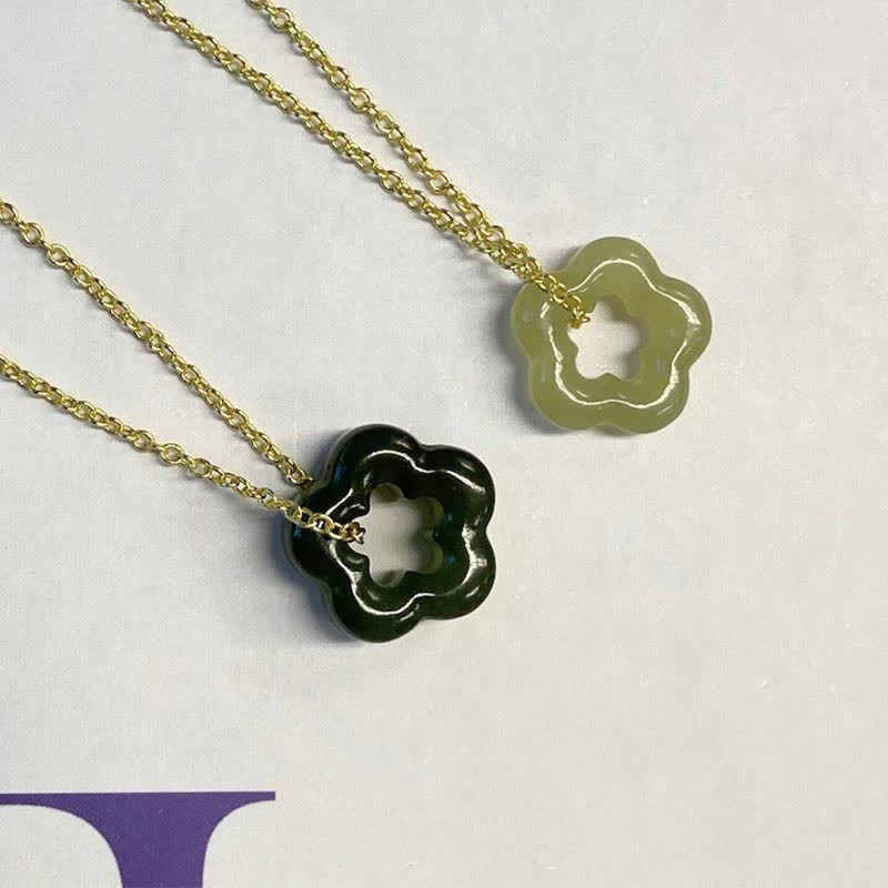 Buddha Stones Dainty Hetian Jade Cyan Jade Luck Floral Charm Necklace Pendant - image 16