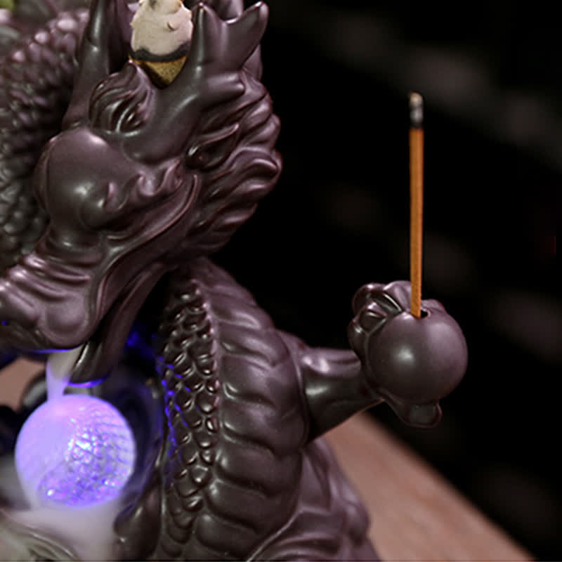 Auspicious Dragon Ceramic Backflow Smoke Fountain Meditation Healing Incense Burner Led Ball Decoration - image 8