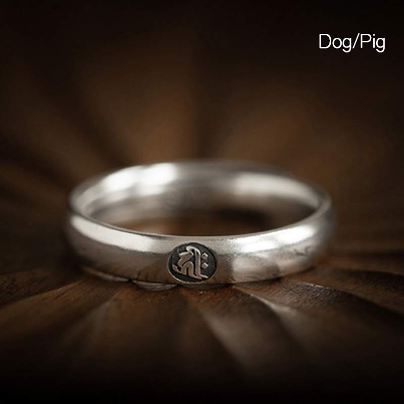 Buddha Stones 925 Sterling Silver Chinese Zodiac Natal Buddha Blessing Couple Ring - Dog/Pig - Women - image 24