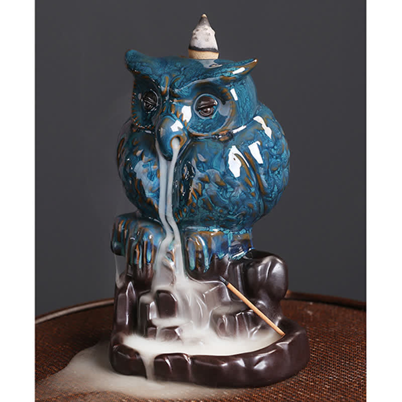 Cute Owl Ceramic Backflow Smoke Fountain Meditation Healing Incense Burner Decoration - image 8