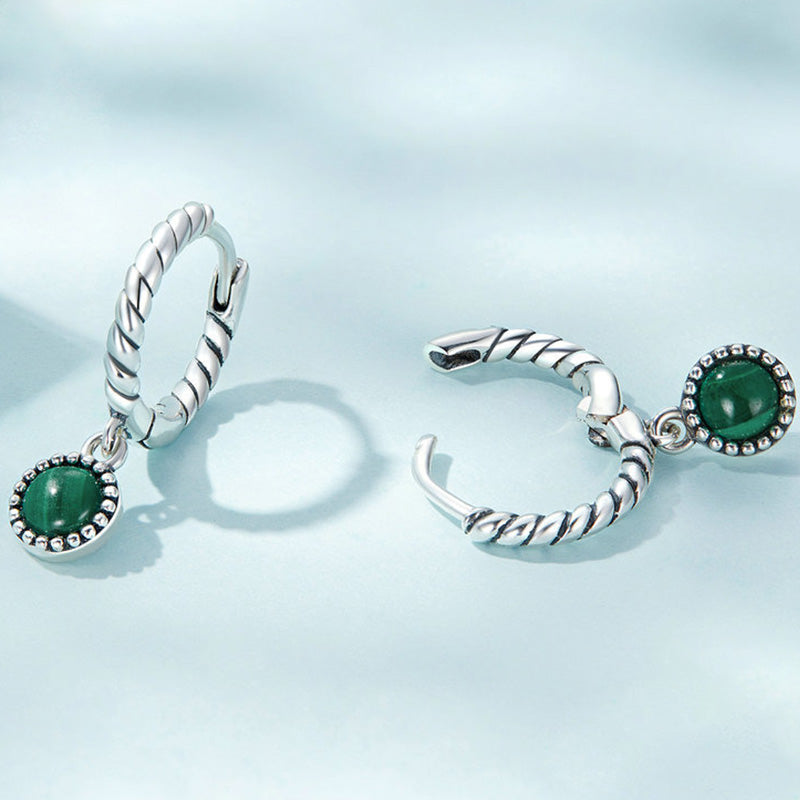 925 Sterling Silver Round Malachite Anti-Anxiety Drop Earrings - image 5