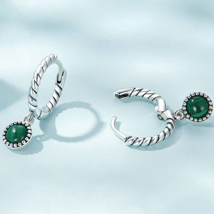 925 Sterling Silver Round Malachite Anti-Anxiety Drop Earrings - image 5