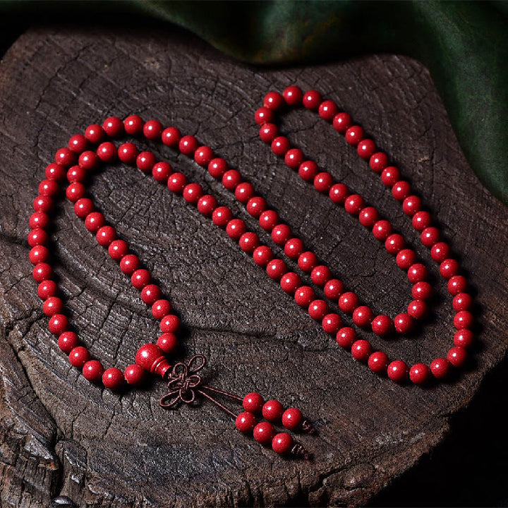 Buddha Stones 108 Mala Beads Cinnabar Om Mani Padme Hum Pattern Engraved Blessing Bracelet - 7mm*108 Round Beads - image 16