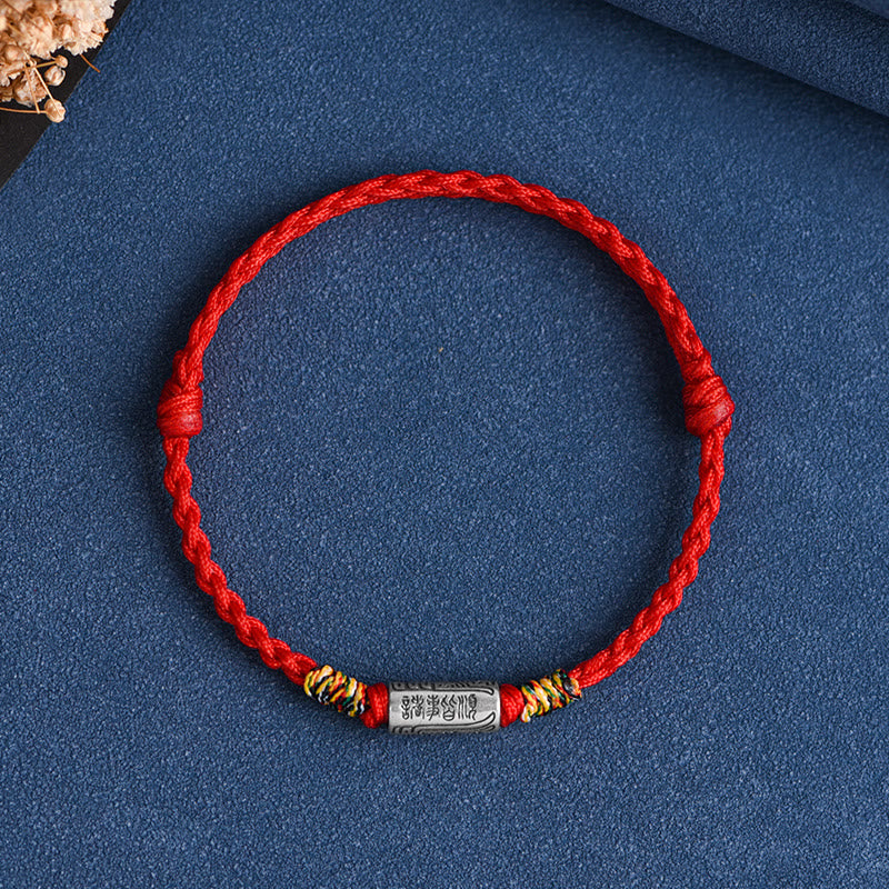 Buddha Stones Handcrafted 925 Sterling Silver Everything Goes Well Design Protection Strength Bracelet Anklet - Bracelet(Wrist Circumference 13-18cm) - Red Rope - image 2