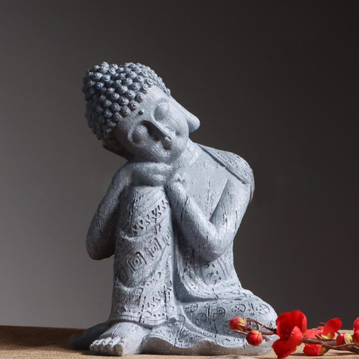 Tibetan Meditating Buddha Serenity Resin Statue Decoration - Gray - image 8