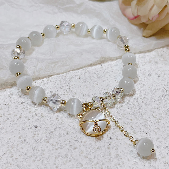 Buddha Stones Cat's Eye Crystal Lucky Clover Star Moon Fish Tail Fox Cat Charm Love Bracelet