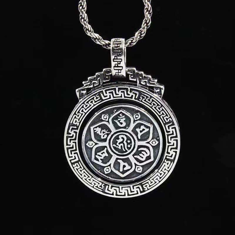 Buddha Stones Tibetan Om Mani Padme Hum Double Dorje Vajra Rotatable Purity Peace Necklace Pendant - image 5