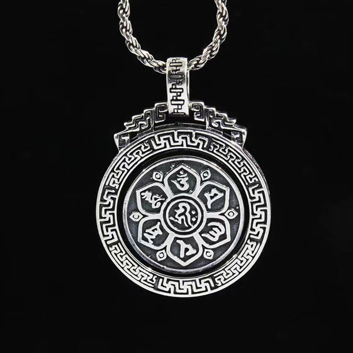 Buddha Stones Tibetan Om Mani Padme Hum Double Dorje Vajra Rotatable Purity Peace Necklace Pendant - image 5