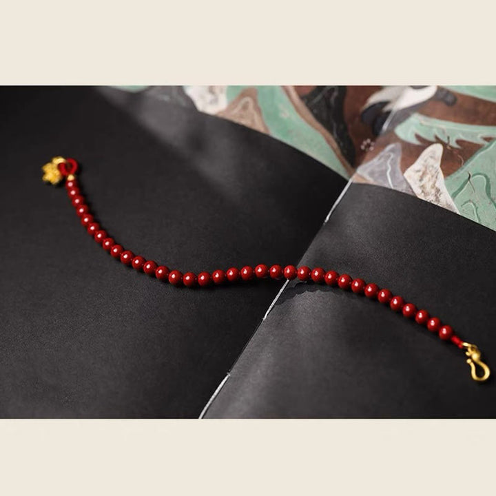 Buddha Stones Natural Cinnabar Round Coin Blessing Bracelet