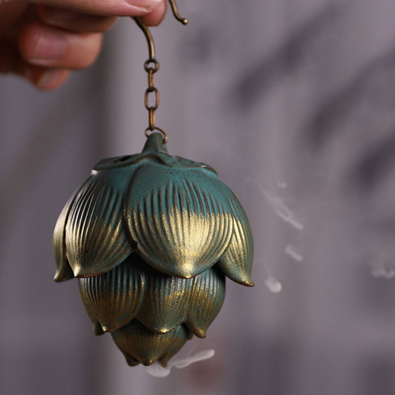 Buddha Stones Lotus Meditation Hanging Incense Burner Decoration - image 1