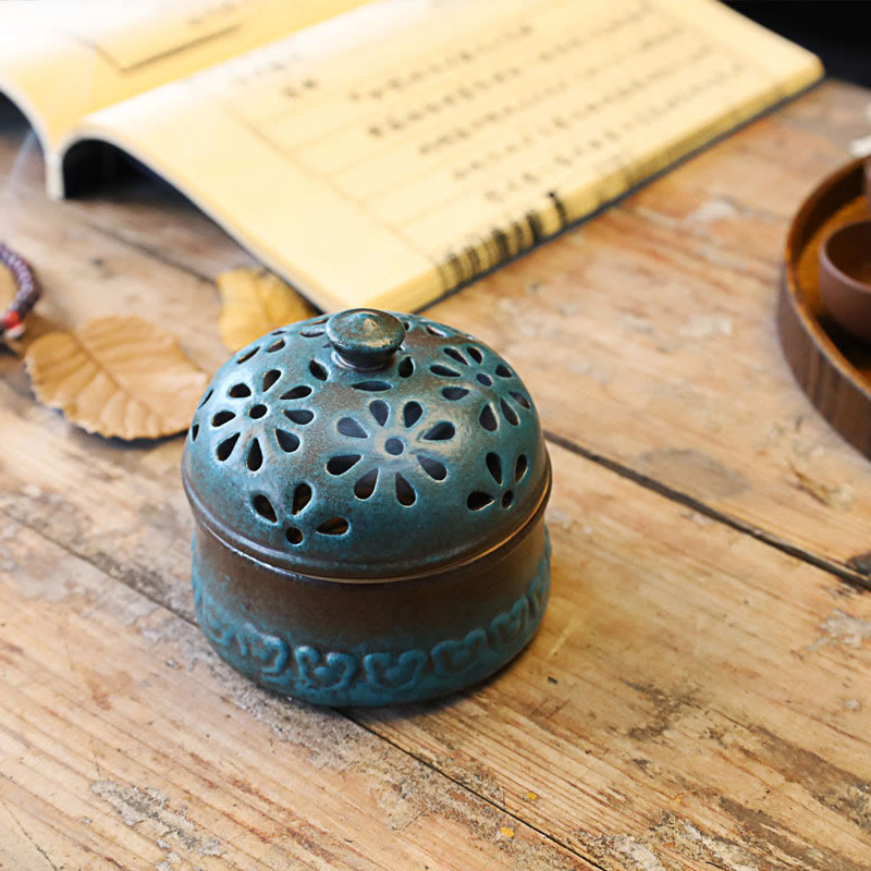 Buddha Stones Mini Hollow Spiritual Meditation Ceramic Small Incense Burner Decoration - image 1