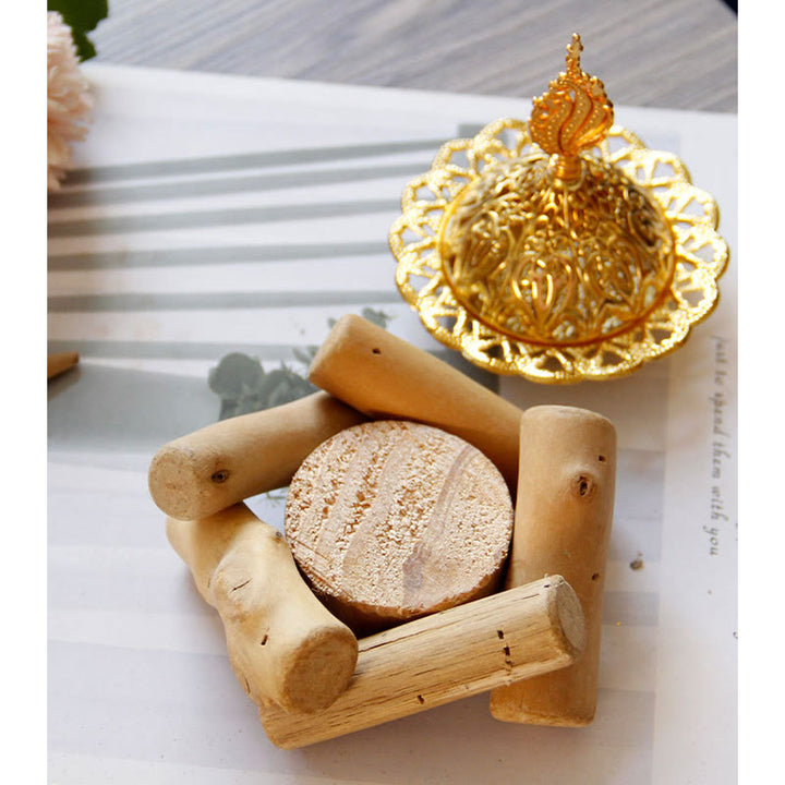 Gold Alloy Healing Mini Incense Burner With Wooden Coaster Home Decor - image 13