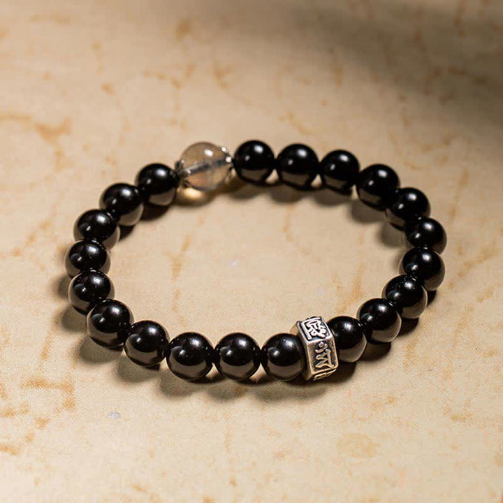 Chinese Zodiac Natal Buddha 925 Sterling Silver Black Obsidian Moonstone Strength Bracelet - image 7