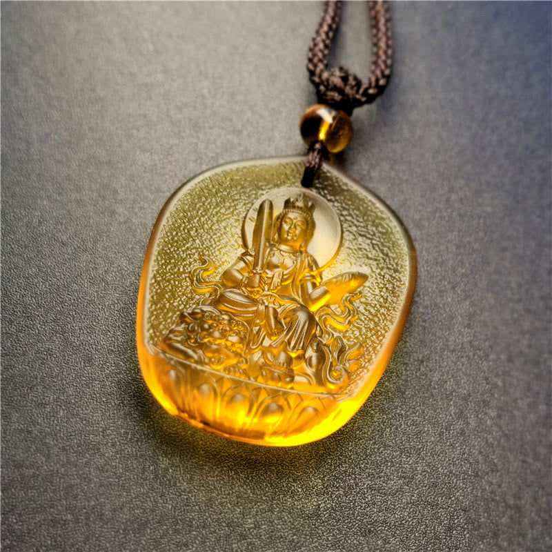 Buddha Stones Chinese Zodiac Natal Buddha Blessing Liuli Crystal Compassion Necklace Pendant - Rabbit-Manjushri Bodhisattva - image 5