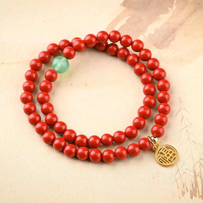 Buddha Stones Tibetan Cinnabar Green Aventurine Luck Bracelet Necklace - Double Wrap Bracelet - image 3