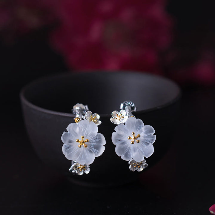 Buddha Stones 925 Sterling Silver Plum Blossom Floral Blessing Earrings - Crystal Plum Blossom - image 11