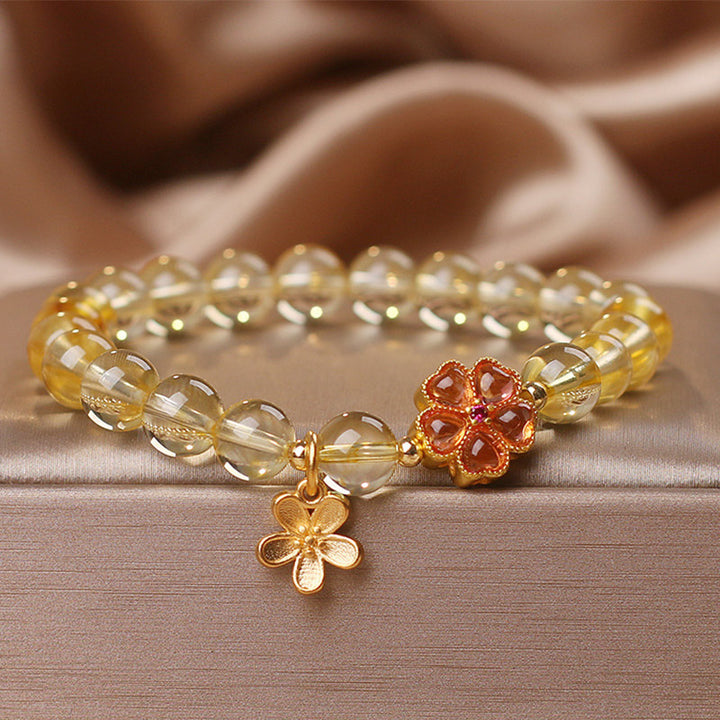 Buddha Stones Natural Citrine Flower Charm Prosperity Protection Bracelet