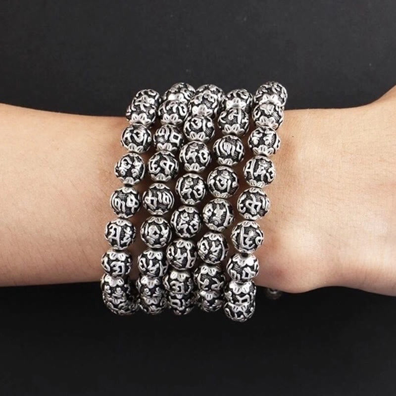 Buddha Stones Tibetan Om Mani Padme Hum Carved Alloy Beads Amulet Bracelet - image 18