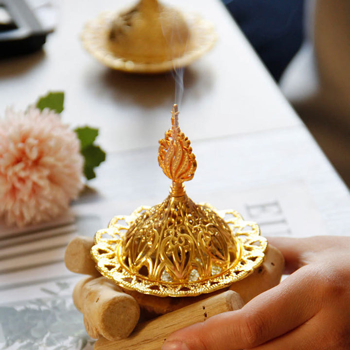 Gold Alloy Healing Mini Incense Burner With Wooden Coaster Home Decor - image 11