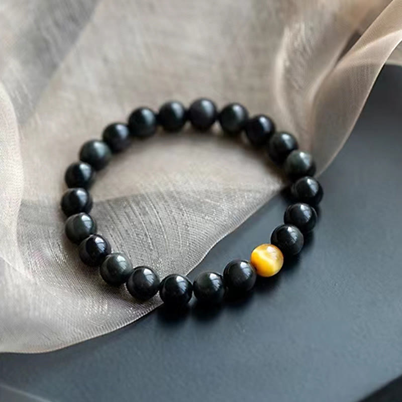 Buddha Stones Natural Rainbow Obsidian Tiger Eye Positive Love Bracelet