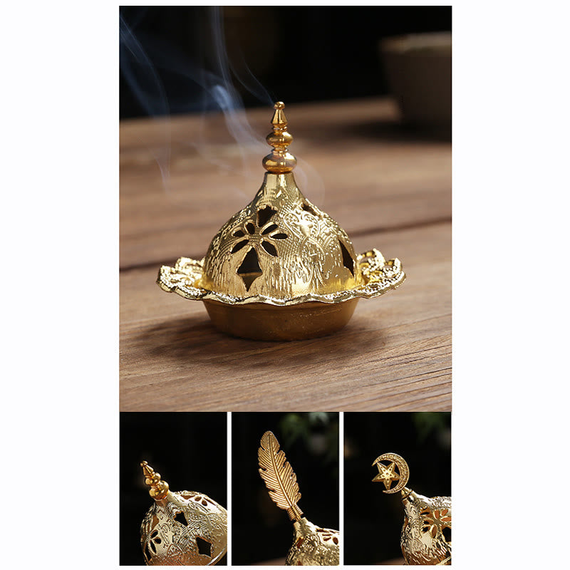 Gold Gourd Star Feather Spiritual Meditation Mini Alloy Metal Incense Burner - image 6
