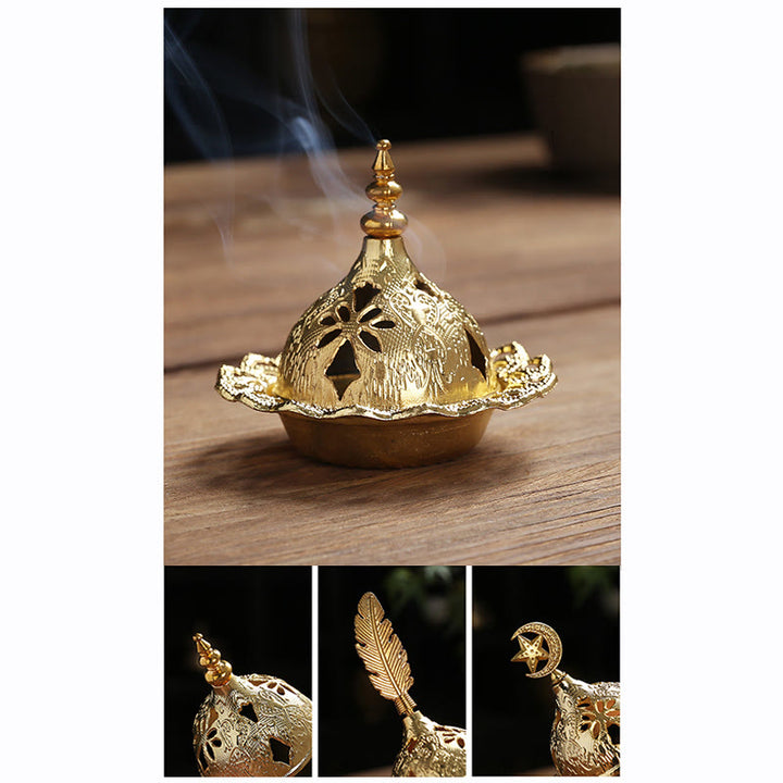 Gold Gourd Star Feather Spiritual Meditation Mini Alloy Metal Incense Burner - image 6