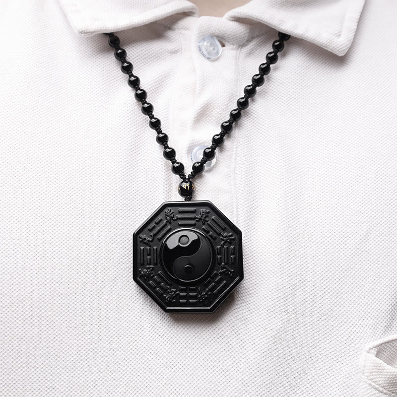 Buddha Stones Black Obsidian Stone Yin Yang Pendant Necklace - image 8
