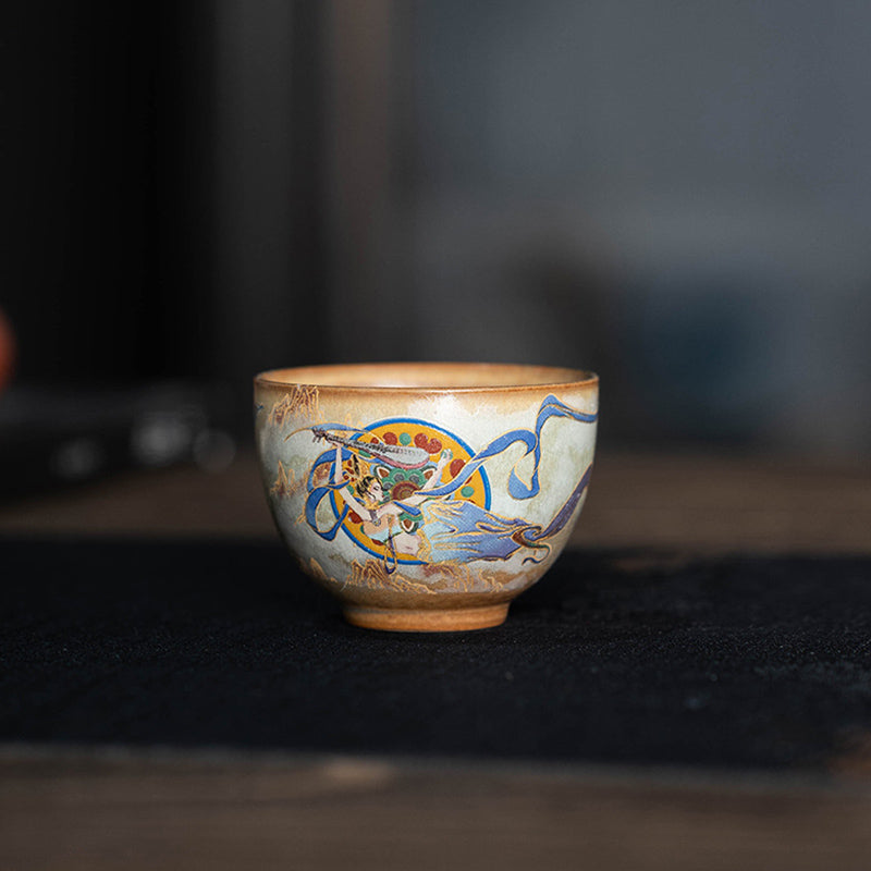 Buddha Stones Dunhuang Flying Apsaras Ceramic Gaiwan Sancai Teacup Kung Fu Tea Cup With Lid