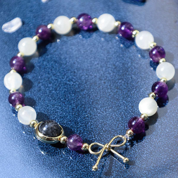 Amethyst Cat Eye Black Rutilated Quartz Spiritual Bead Bracelet - image 5