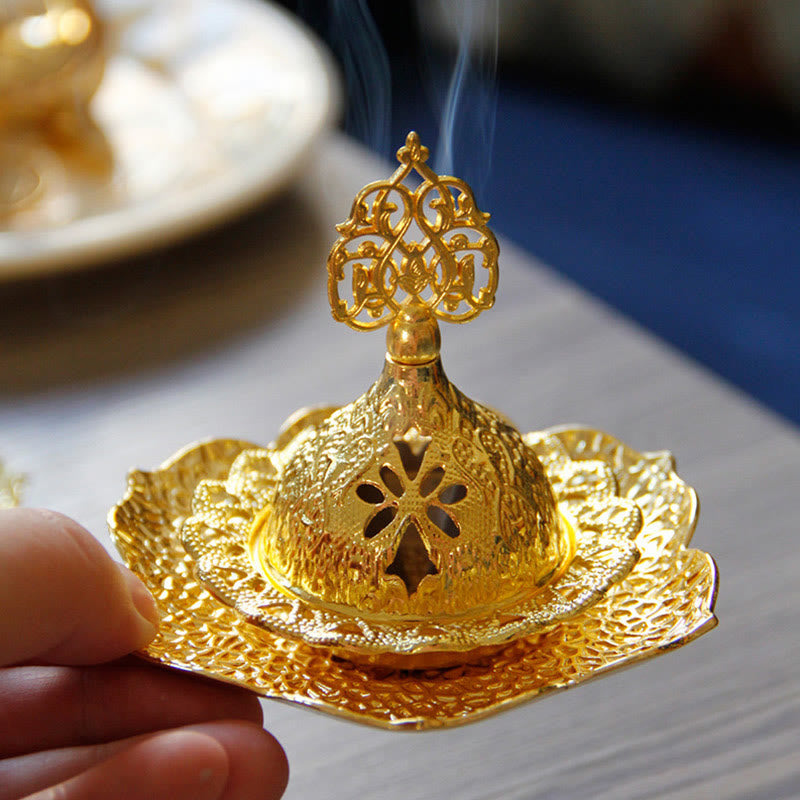 Gold Leaf Coaster Spiritual Mini Alloy Metal Incense Burner - image 1