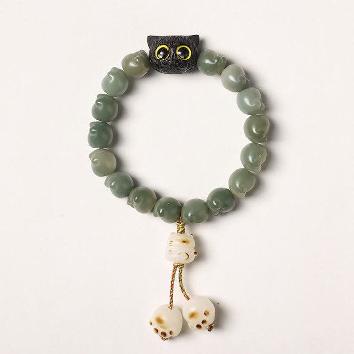 Buddha Stones Natural Bodhi Seed Lovely Paw Ebony Wood Lucky Cat Wisdom Bracelet - Green Bodhi Seed - Tassel Version(Wrist Circumference 14-15cm) - image 15