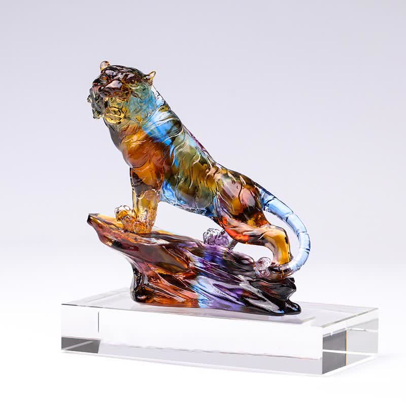 Handmade Liuli Crystal Tiger Art Piece Protection Home Decoration - Purple&Base - image 15