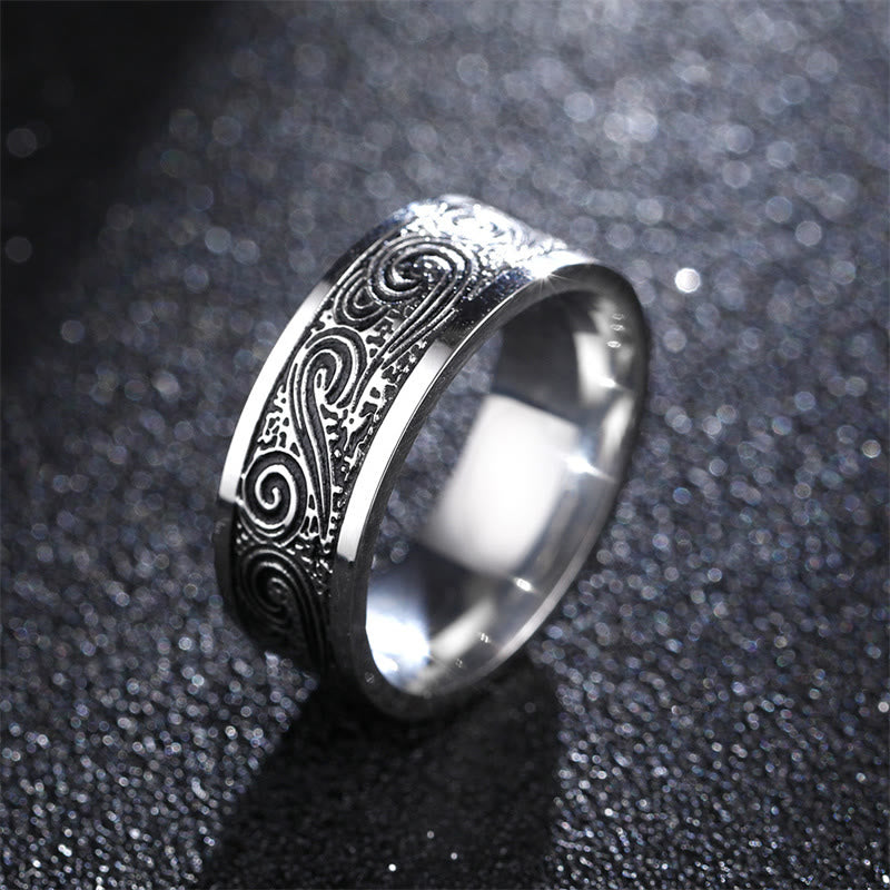 Vintage Wave Auspicious Clouds Engraved Pattern Titanium Steel Balance Ring - US14 - image 0