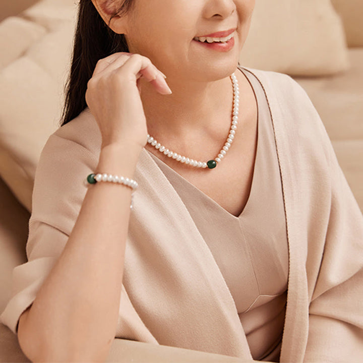 Buddha Stones 925 Sterling Silver Natural Pearl Hetian Jade Aquamarine Wisdom Sincerity Necklace Pendant Bracelet - image 6