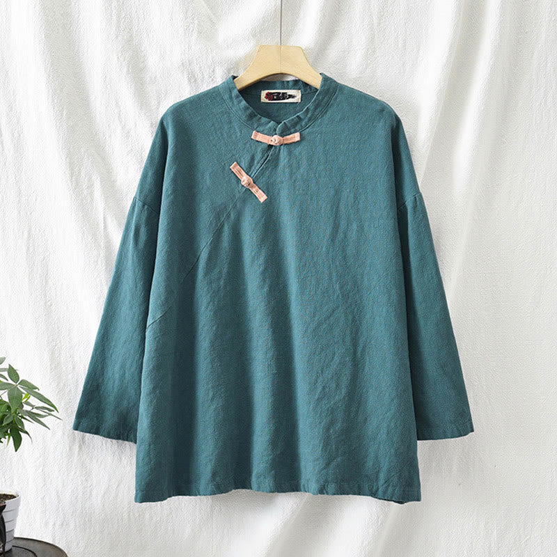 Buddha Stones Ramie Linen Loose Blouse Women Long Sleeve Shirt Chinese Hanfu Top