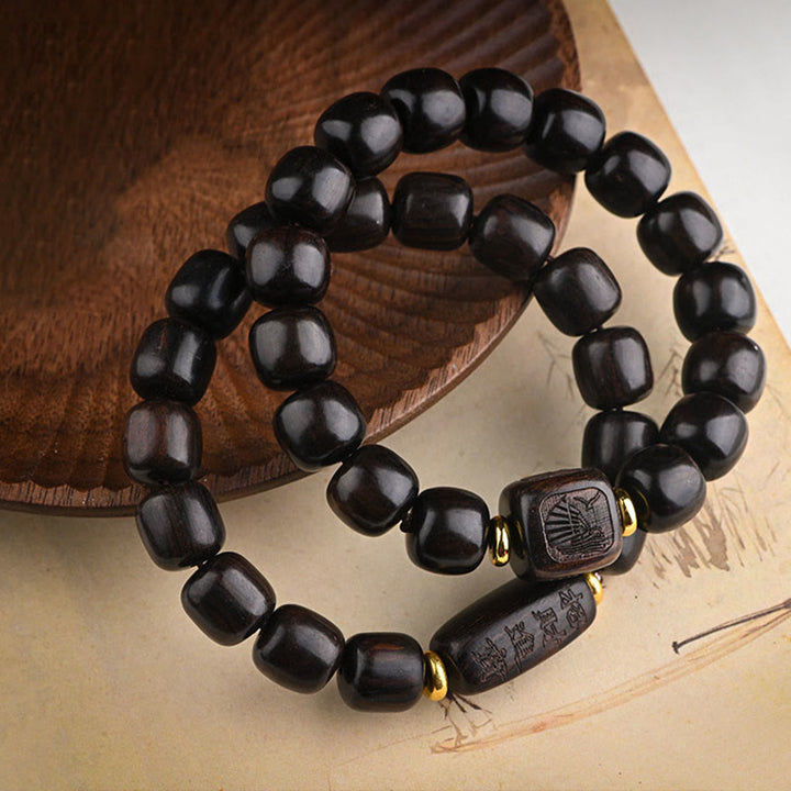 Buddha Stones Tibetan Ebony Wood Barrel Beads Lucky And Treasure Balance Bracelet